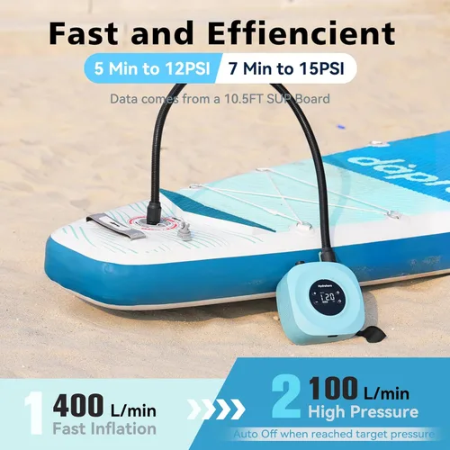 Vista 2 de Hydrohero Electric Paddle Board Pump, Rechargeable 20PSI High Pressure SUP Pump, Intelligent Dual Stage Inflation & Deflation, Auto-Off for Stand Up