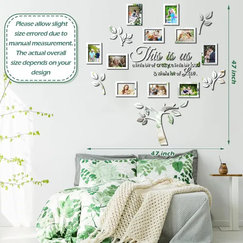 Vista 2 de Family Tree Wall Decor 3D DIY Mirror Stickers Family Tree Picture Frame Mirror Decal Acrylic Removable Wall Art This is Us Livingroom Home Picture