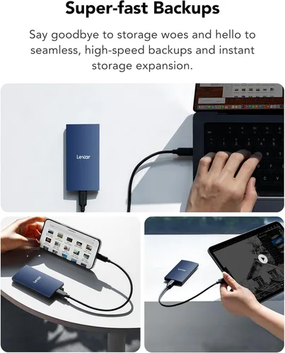 Vista 4 de Lexar ES3 1TB SSD externo, USB 3.2 Gen2 SSD portátil, PSSD hasta 1050MB/s de lectura, 1000MB/s de escritura, unidad externa de estado sólido