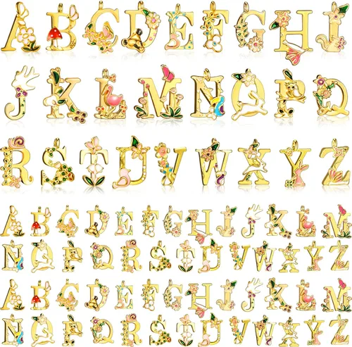 Hicarer 78 piezas de dijes de letras del alfabeto con inicial A-Z, estilos de flores, colgante del alfabeto, collar para manualidades, joyería,