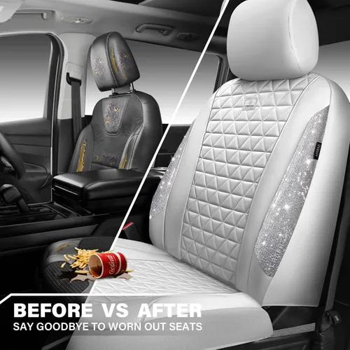 Vista 8 de CAR PASS Todos los juegos completos de fundas de asiento de automóvil de cuero con diamantes brillantes, impermeables, brillantes, ajuste universal