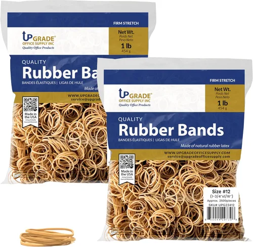 Bandas de goma para suministros de oficina, tamaño 12, 1 3/4 x 1/16 pulgadas, paquete de 3, 7,500 unidades, EE. UU