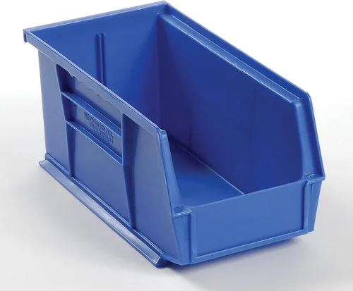 Global Industrial Cubo de plástico para apilar y colgar piezas de 5-1/2 x 10-7/8 x 5, azul, lote de 12