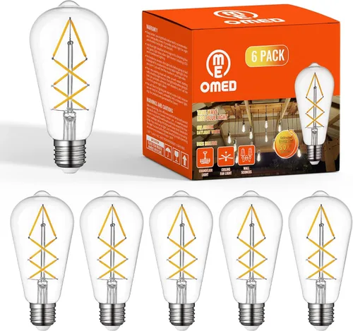 Vista 10 de OMED - Bombillas LED Edison regulables de estilo vintage, ST64 2700K, blanco suave, filamento de espinas de pescado, bombillas Edison antiguas