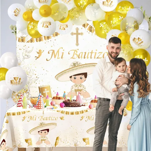 Vista 3 de Kit de 57 piezas de guirnalda de arco de globos de Mi Bautizo para He God Bless Baby Boy Bautizo Party Decoraciones Primera Comunión Decoración