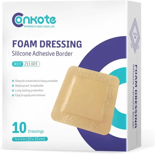 Vista 12 de Conkote Apósitos de espuma de silicona de 2 x 2 pulgadas, vendajes grandes para el cuidado de heridas, caja de 10 apósitos