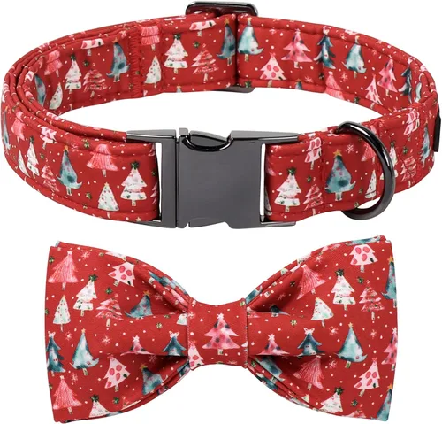 Vista 11 de Lionet Paws Collar navideño para perro y gato con corbatín, suave y cómodo, collar ajustable