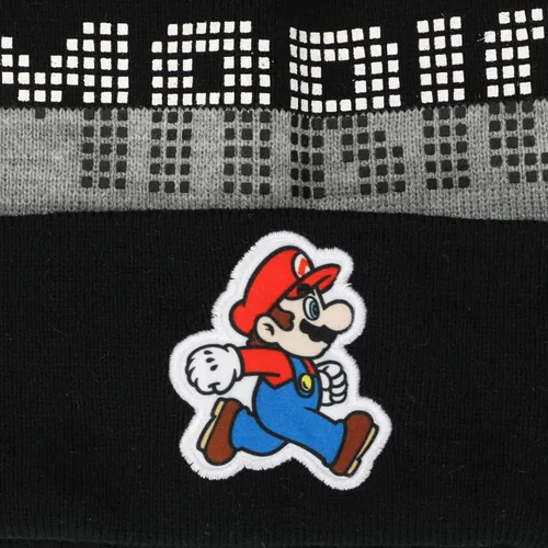 Vista 3 de Super Mario Bros Mario Youth Beanie & Glove Set para niños, multicolor