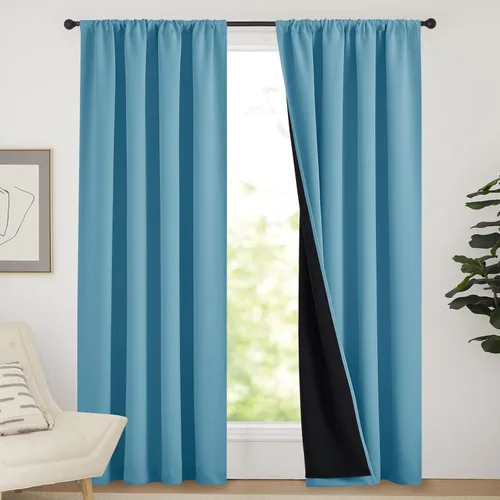 Vista 132 de NICETOWN Biscotti Beige 100% Cortinas opacas de 45" de largo para cocina, bolsillo con varilla para sótano completamente opaco, cortinas térmicas