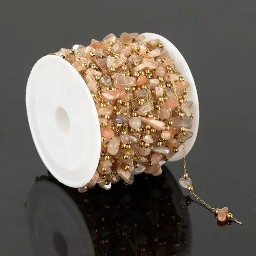 Vista 2 de UMAOKANG Cadena a granel de cuentas de piedra natural de 4 yardas para hacer joyas, rollo de cadena de clip de acero inoxidable chapado en oro