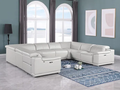 Vista 497 de BlackJack Furniture Venice - Sofá modular de cuero italiano de grano superior de 5 piezas con 3 reclinables eléctricos, reposacabezas ajustable