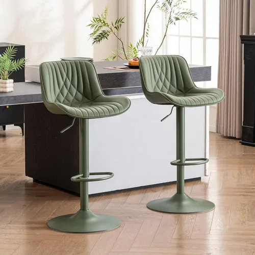 Vista 43 de YOUTASTE Juego de 2 taburetes de bar, taburetes de bar giratorios ajustables con respaldo, sillas de bar tapizadas de piel sintética gris con base