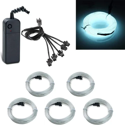 Vista 16 de ABALDI Cable EL, luz de neón portátil, funciona con pilas, paquete de cables electroluminiscentes, alto brillo para decoración de fiestas de Navidad