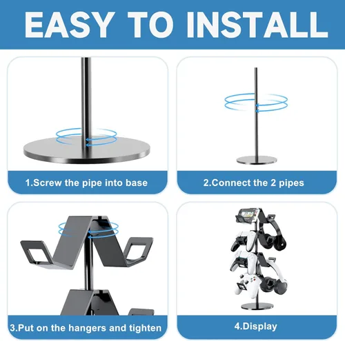 Vista 4 de Controller Holder 4 Tier,Headphone Stand - Adjustable Headset Holder for Xbox PS5 PS4 Switch Pro - Gaming Storage for Universal Game
