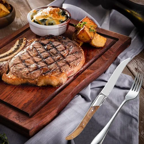 Vista 6 de LUVCOSY Juego de cuchillos para carne estilo Laguiole de 6, juego de cuchillos para carne sin dientes con mango de madera de olivo, cuchillos
