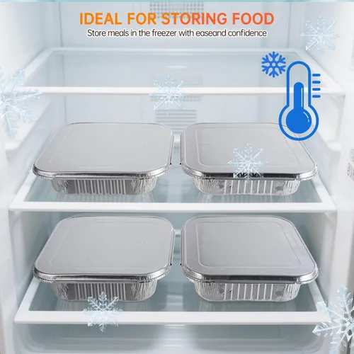 Vista 4 de Sartenes de aluminio de 8 x 8 con tapas, paquete de 10 bandejas desechables para hornear, sartenes de aluminio con tapas para cocinar en vacaciones