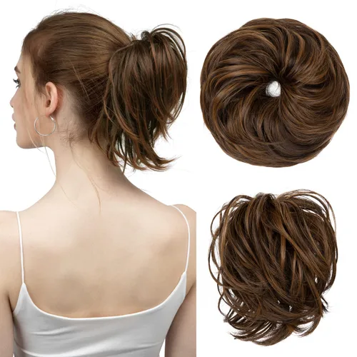 Vista 49 de SarLa - 1 pieza de cabello sintético en forma de moño estilo rizado, recogido y desordenado, y con banda elástica para mujeres