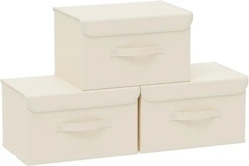Vista 8 de Cajas de almacenamiento, contenedores de almacenamiento plegables con tapas, cestas de almacenamiento de tela de algodón y lino con asa