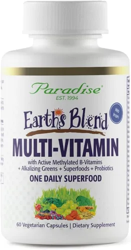 Vista 10 de Paradise Herbs Earth's Blend Once Daily Multivitamínico con hierro, 48 superalimentos orgánicos, probióticos, antioxidantes, vitaminas A, B12, C, D