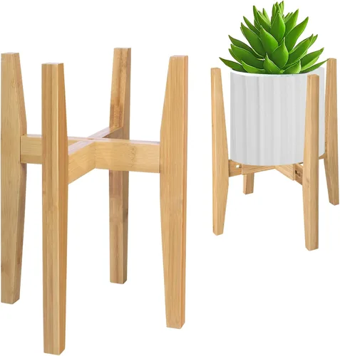 Vista 7 de Rnined Soporte para plantas de interior, estante de bambú para plantas, soporte ajustable para plantas de esquina, soporte para plantas de un solo