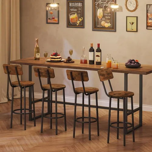 Vista 5 de HOOBRO Taburetes de bar, juego de 2 sillas de bar redondas con respaldo, sillas de bar de 25.2 pulgadas para isla de cocina, comedor, taburetes