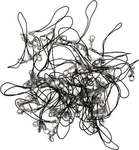 Vista 2 de 50 cordones de cierre de pinza de langosta negra, correas de anillo dividido para teléfono celular, unidad flash USB, llavero, accesorios de joyería
