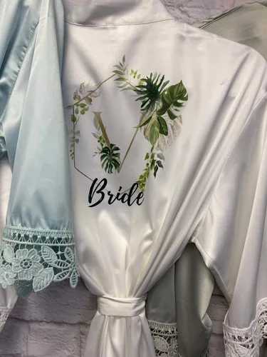 Vista 7 de Generic Women's Satin Kimono Robe - Personalized Wedding Robes for Bridesmaids & Brides - White, Blush, Champagne, Dusty Rose - Sizes Toddler to