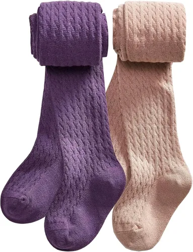 Vista 13 de CHUNG Medias de algodón con pie para niñas pequeñas, gruesas, de invierno, con cable de punto, leggings, medias largas 1 par negro