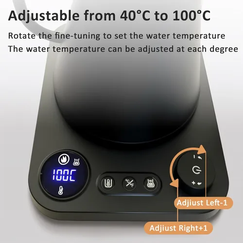 Vista 4 de Hervidor eléctrico de cuello de cisne, detección automática de ebullición, con control de temperatura variable, interior de acero inoxidable, acero