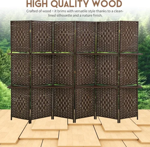 Vista 6 de BLKMTY Divisor de habitación con estantes, pantalla de división portátil, divisores de habitación de 6 paneles y pantallas de privacidad plegables