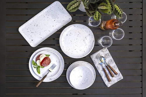 Vista 2 de TarHong Plato llano de terrazo, 10.5 pulgadas, melamina, juego de 6