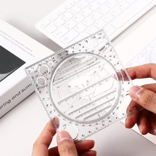 Vista 4 de 2 reglas de dibujo multifuncionales, diseño de ángulo y círculo, plantilla de dibujo geométrico, regla de medición, herramienta de dibujo