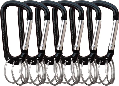 Llavero de clip de mosquetón de aleación de aluminio en forma de D, gancho de clip multifunción con 3 llaveros, paquete de 6