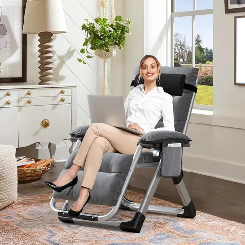 Vista 31 de DoCred Silla cómoda, silla plegable reclinable para dormitorio y sala de estar, sillas reclinables plegables para patio, silla de descanso con cojín