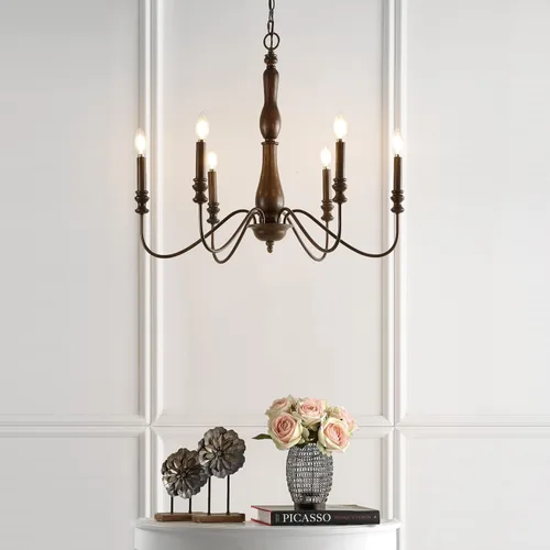 Vista 4 de JONATHAN Y JYL7597A Victoria 29" 6-Luz Araña Rústica de Hierro LED de Estilo Medio Siglo para Granja Clásica, Sala de Estar, Comedor, Isla