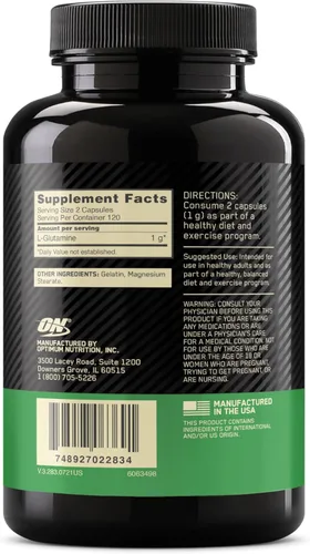 Vista 10 de Optimum Nutrition Cápsulas de recuperación muscular de L-glutamina, 1000 mg, 240 unidades (el paquete puede variar)