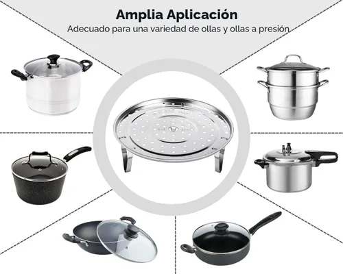 Vista 6 de DS. DISTINCTIVE STYLE Estante de vapor de acero inoxidable 304, bandeja de vapor con patas extraíbles para olla a presión instantánea, cesta