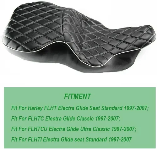 Vista 5 de OUMURS Asiento de conductor y pasajero de dos asientos para Harley Touring Electra Glide Seat de una pieza de cuero 2 en adelante negro diamante