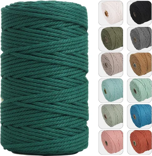 Vista 6 de NOANTA - Cuerda de macramé de 4 mm x 109 yardas color verde aguacate, cuerda de algodón para colgar en la pared, ganchos de plantas