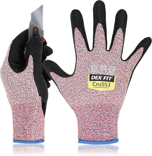 Vista 22 de DEX FIT Guantes resistentes a cortes nivel 5 Cru553, ajuste elástico cómodo 3D, agarre potente, grado profesional, delgados, compatibles