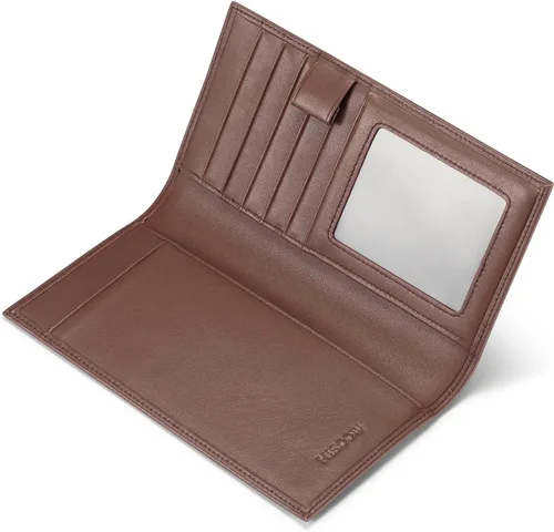 Vista 5 de HISCOW Funda de cuero suave para chequera y tarjetero con divisor - Piel de becerro italiana, Marrón, Contemporáneo