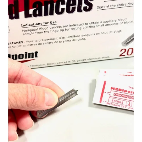 Vista 3 de MEDIPOINT Lancetas de acero inoxidable, 200 unidades, estériles, desechables, envueltas individualmente, punta de aguja ultra afilada para muestreo