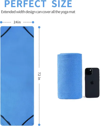 Vista 4 de MICROFI Toalla Estera de Microfibra para Yoga Caliente, 24 x 72 pulgadas, con Agarre de Silicona Antideslizante, Correas Elásticas de Ajuste Seguro