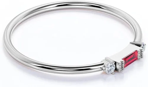 Vista 3 de Anillo de diamante natural de 0.30 quilates con rubí rojo, corte baguette horizontal, delicado anillo apilable para mujer, en oro blanco sólido