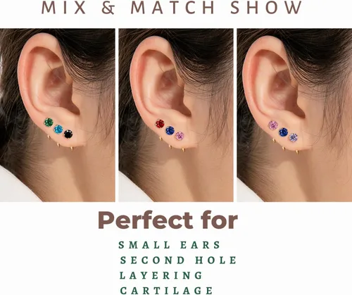 Vista 6 de Aretes de aro de plata de ley chapados en oro de 14 quilates con amatista morada para mujeres y niñas