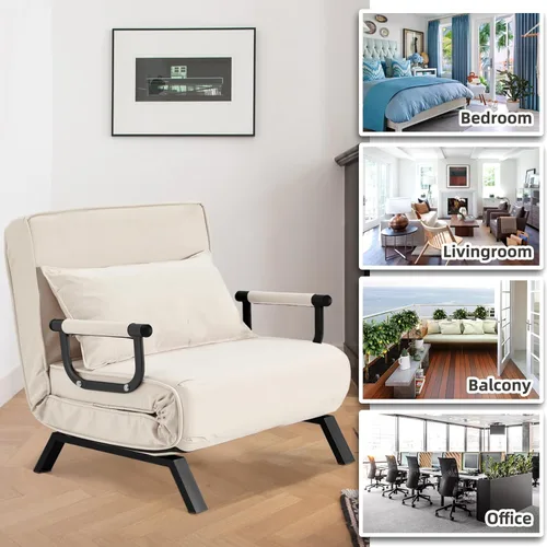 Vista 6 de Hupmad Silla Cama Convertible Sleeper, Sillón Tapizado Tri-plegable con Almohada, Sofá Chaise Lounge Plegable de Ocio, Respaldo Ajustable de 6 Beige