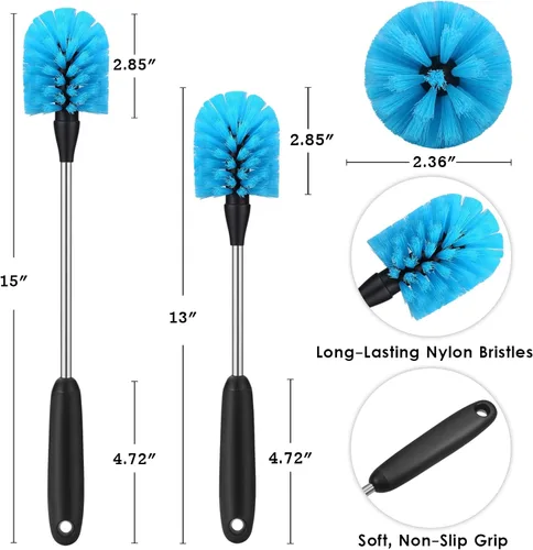 Vista 3 de MOSOLAN Cepillo para botella de agua de acero inoxidable, cepillo de limpieza de mango largo, construido para limpiar botellas deportivas