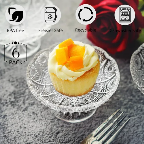 Vista 4 de kanpura Juego de 6 platos de postre de cristal para tartas, servidor de platos de cupcakes de cristal para chocolate, postre, soporte pequeño