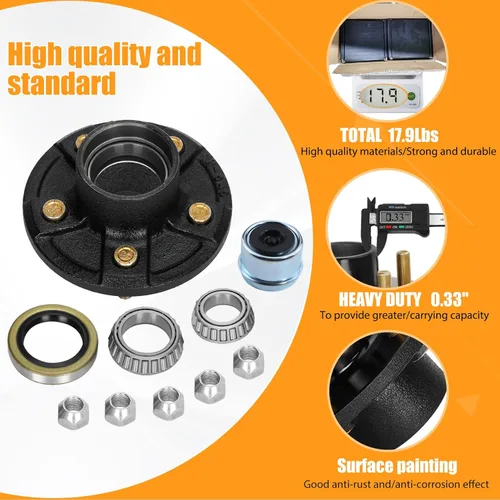 Vista 5 de 2 juegos de kit de buje de eje de remolque de 3500 lb, kit de buje de remolque de 5 pernos de 4.5 pulgadas, buje de remolque de 5×4.5 que se ajusta