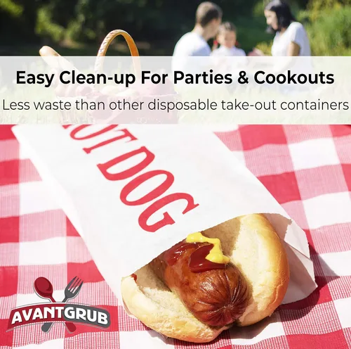 Vista 5 de Paquete de 50 fundas retro ecológicas para perros calientes. Súper duraderas y resistentes a la grasa, convierte una fiesta en un carnaval